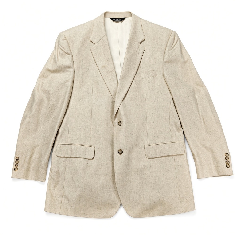 Jos A Bank Blazer Mens 46L Beige 100% Silk Two Button Sport Coat Jacket